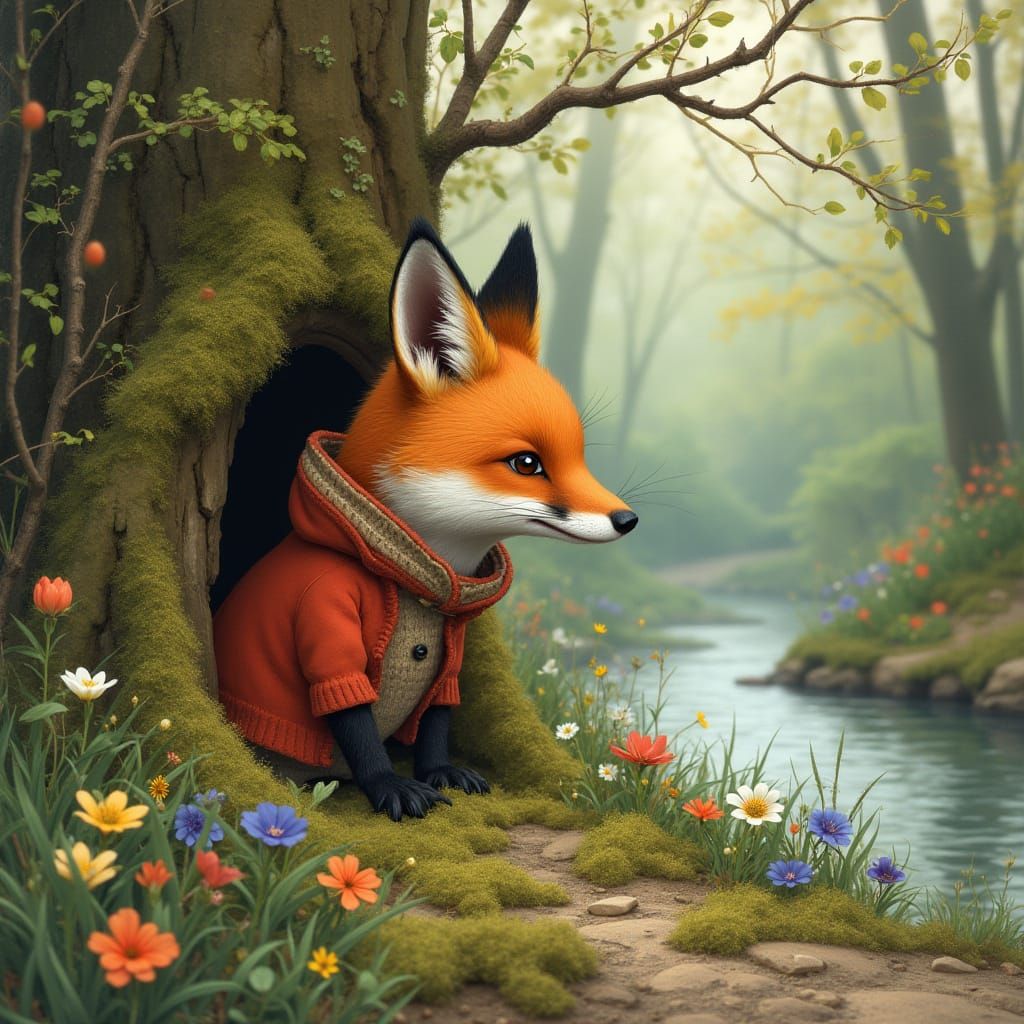 Fox in Woolen Coat Peeks Out in Spring