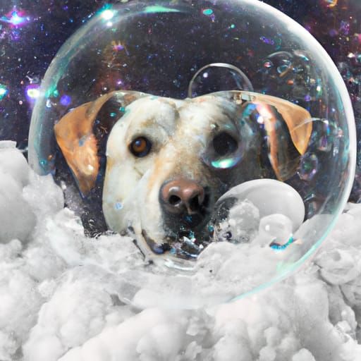 Dog Astronaut Enjoying Bubbly Bath in Space