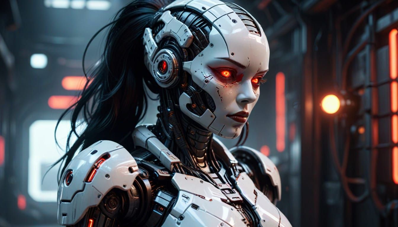 Glamour Android in Cyberpunk Sci-Fi Style