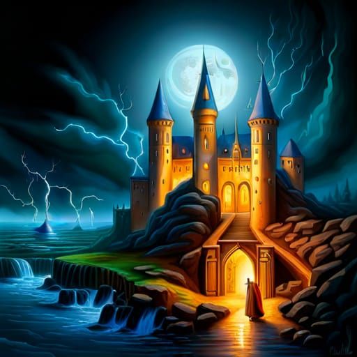 Fantasy Wizards and Warlocks with Castle in Sci-Fi Style