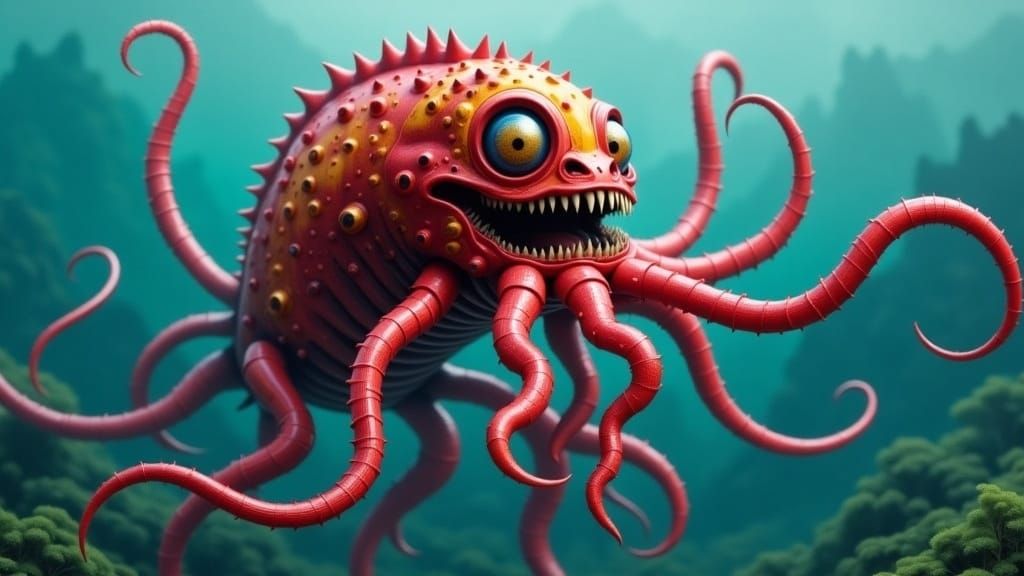 Nightmarish Tentacled Beast Emerges from Darkness