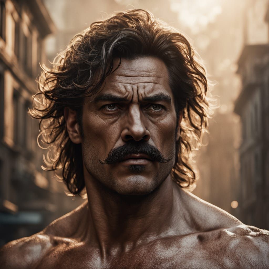 Muscular Man in Golden Hour Light, Photorealistic Style