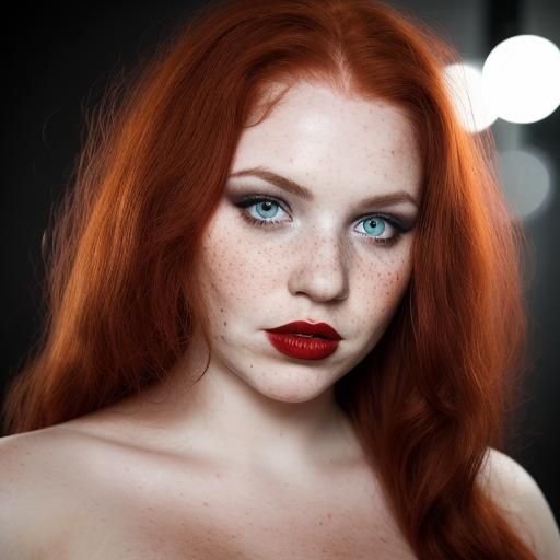 Freckled Beauty with Red Lipstick, Professional Portrait