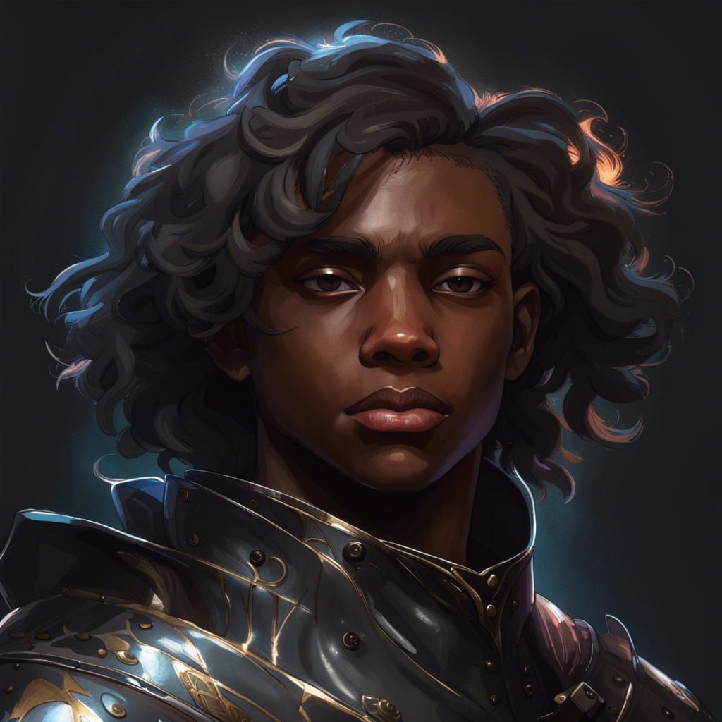 Black Teenage Knight Portrait in Hyperdetailed Style