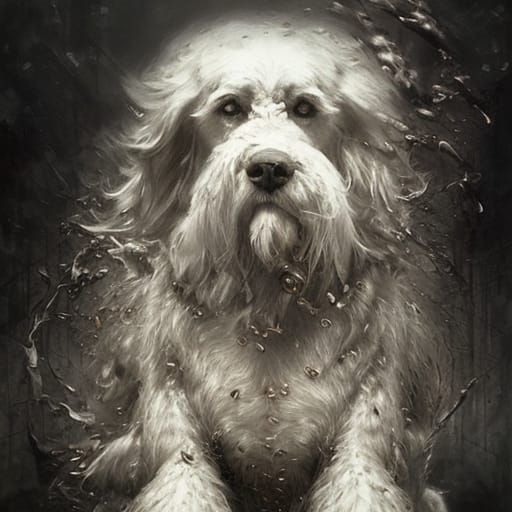 Floofy Dog Portrait in Digital Art Style