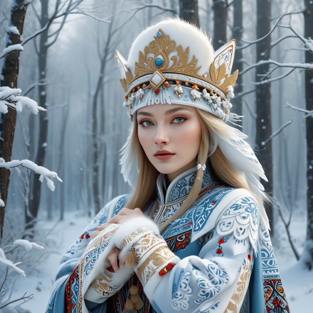 Fantastical Russian Snow Maiden Dances in Winter Wonderland