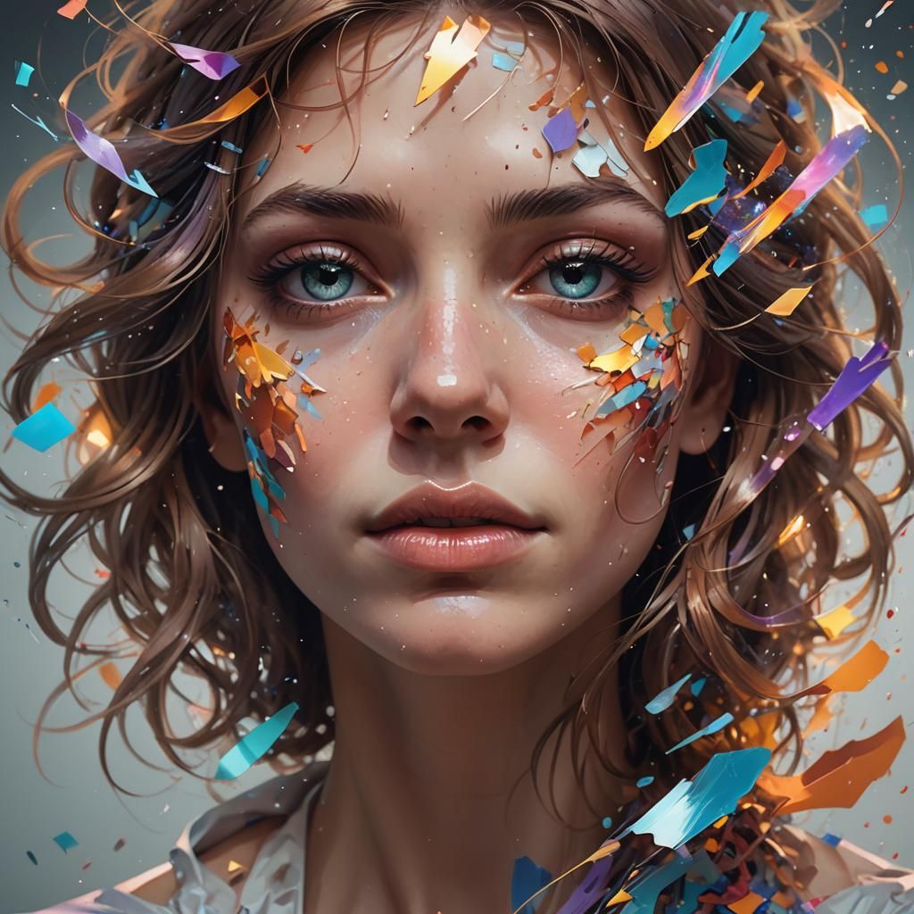 Abstract Portrait: Dissolving Face in Light Particles