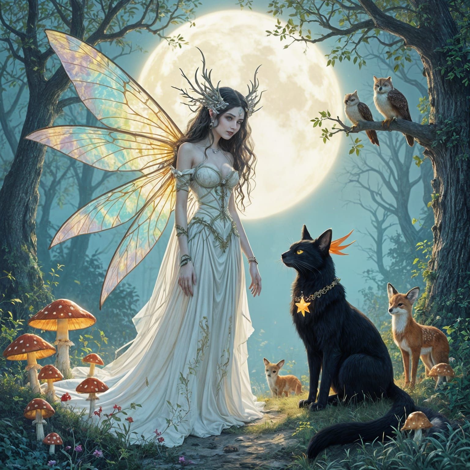 Ethereal Fairy with Fangs in Forest Clearing