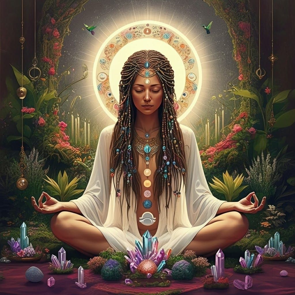 Divine Female Figure in Yoga Pose, Comic Style