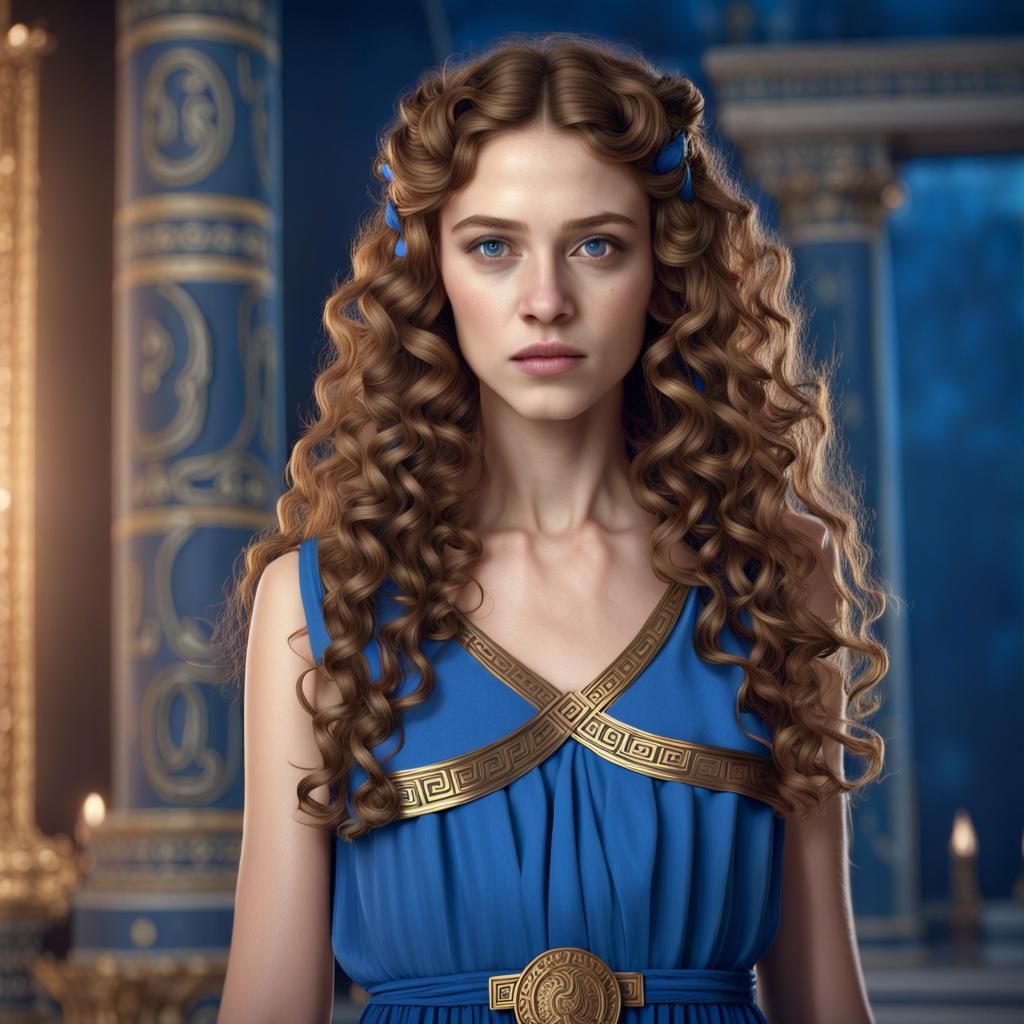 Teenage Goddess in Greek Dress, Detailed Matte Painting