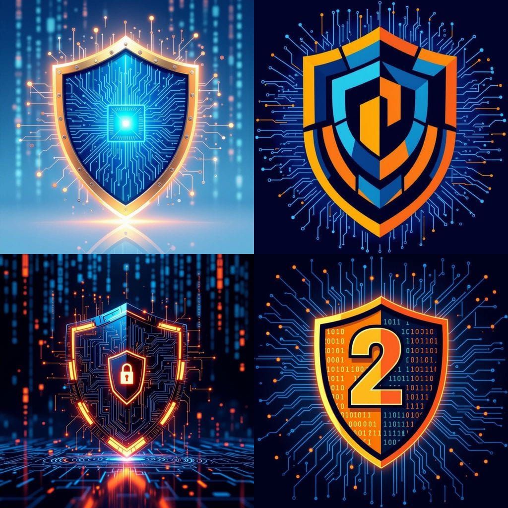 Cybersecurity Shield for Technical College in Orange and Blu...