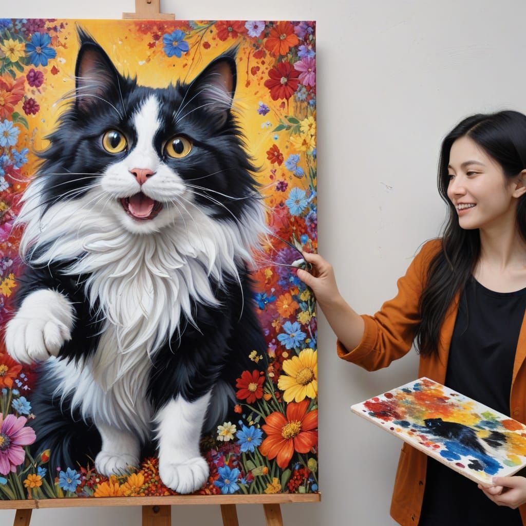 Vibrant Canvas Comes to Life with a Jumping Painted Cat