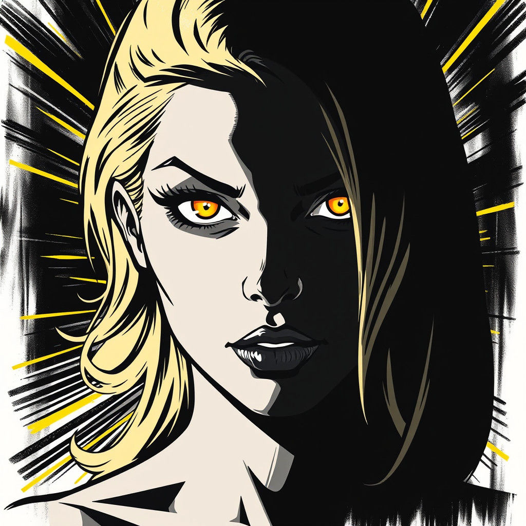 High-Contrast Comic Book Portrait in Graphic Style
