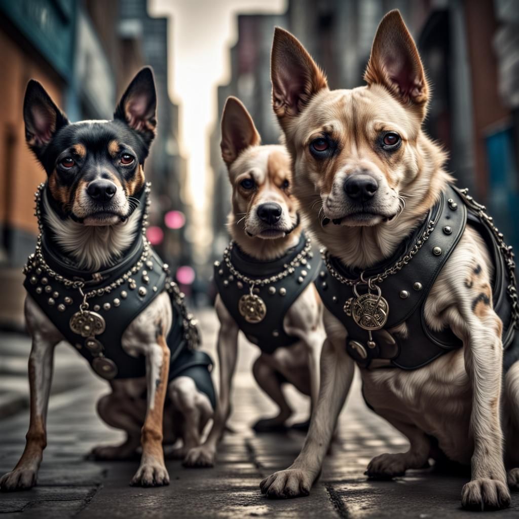 Punk Rock Dogs in Hyperrealistic Style