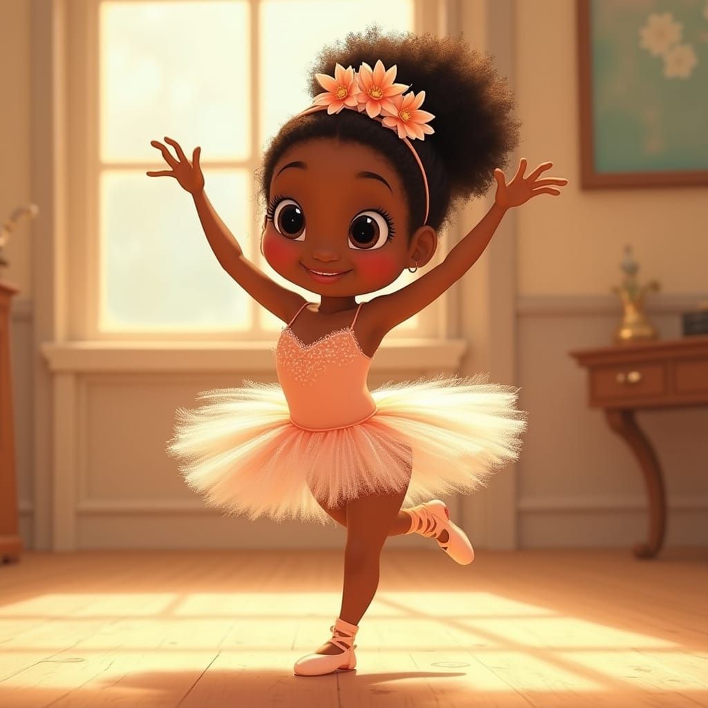 Black Ballerina Practices Pliés: Cel Animation Style