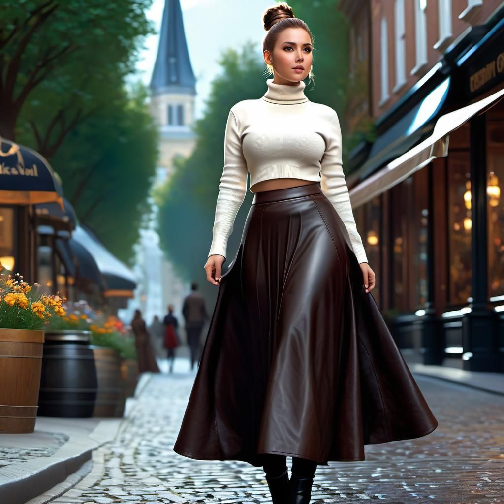 Detailed Curvy Woman in Leather Skirt, 8K