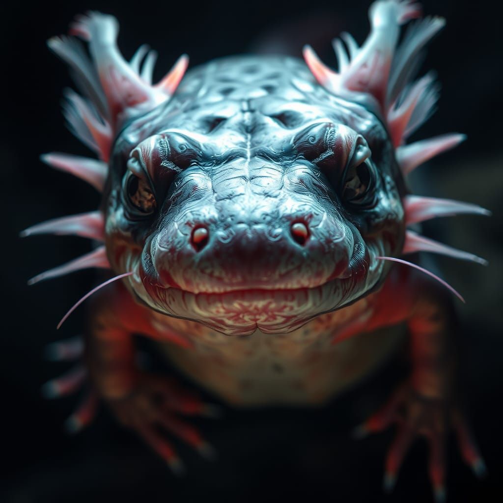 Hyperrealistic Axolotl Portrait with Dramatic Lighting