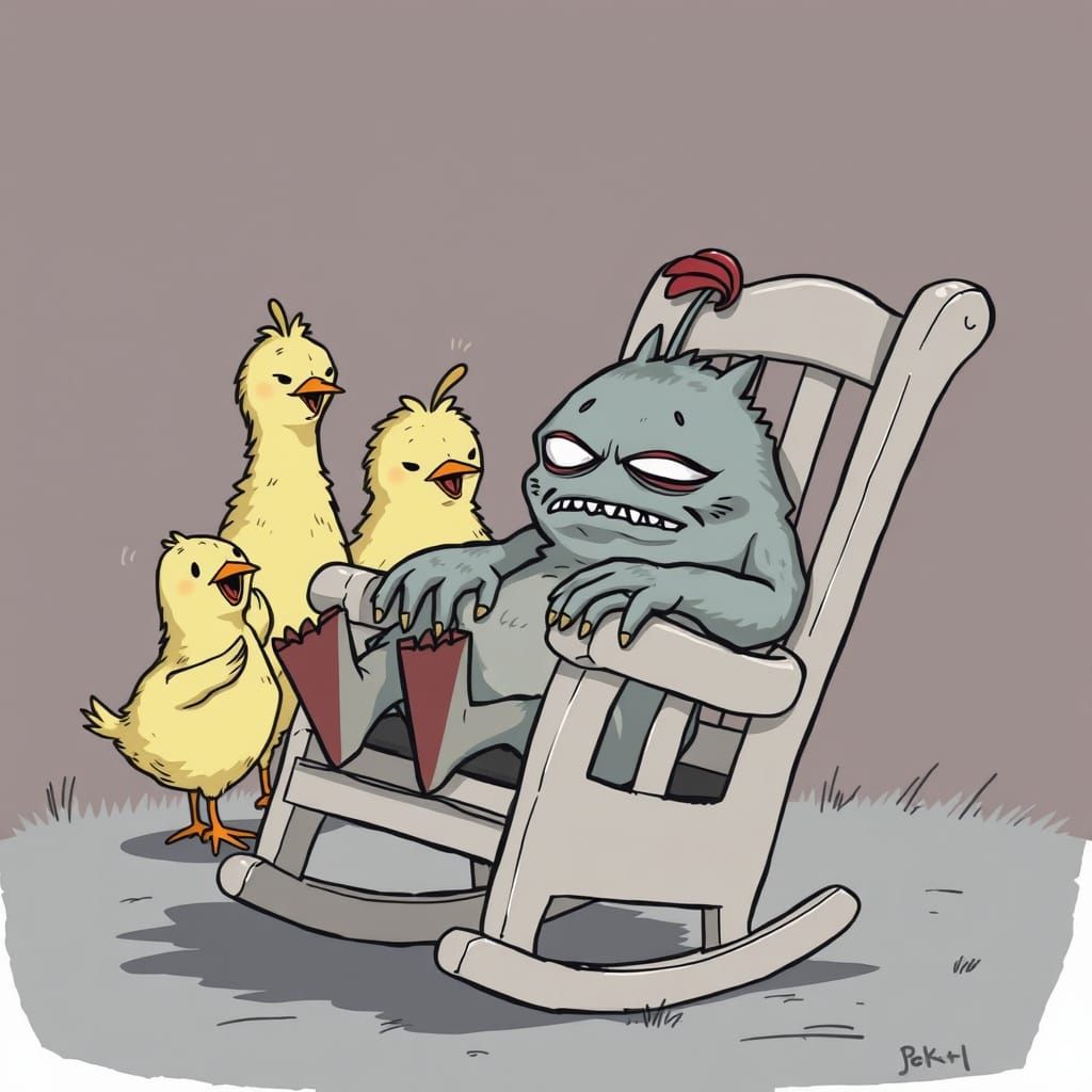Monster Nap Interrupted by Angry Chicks