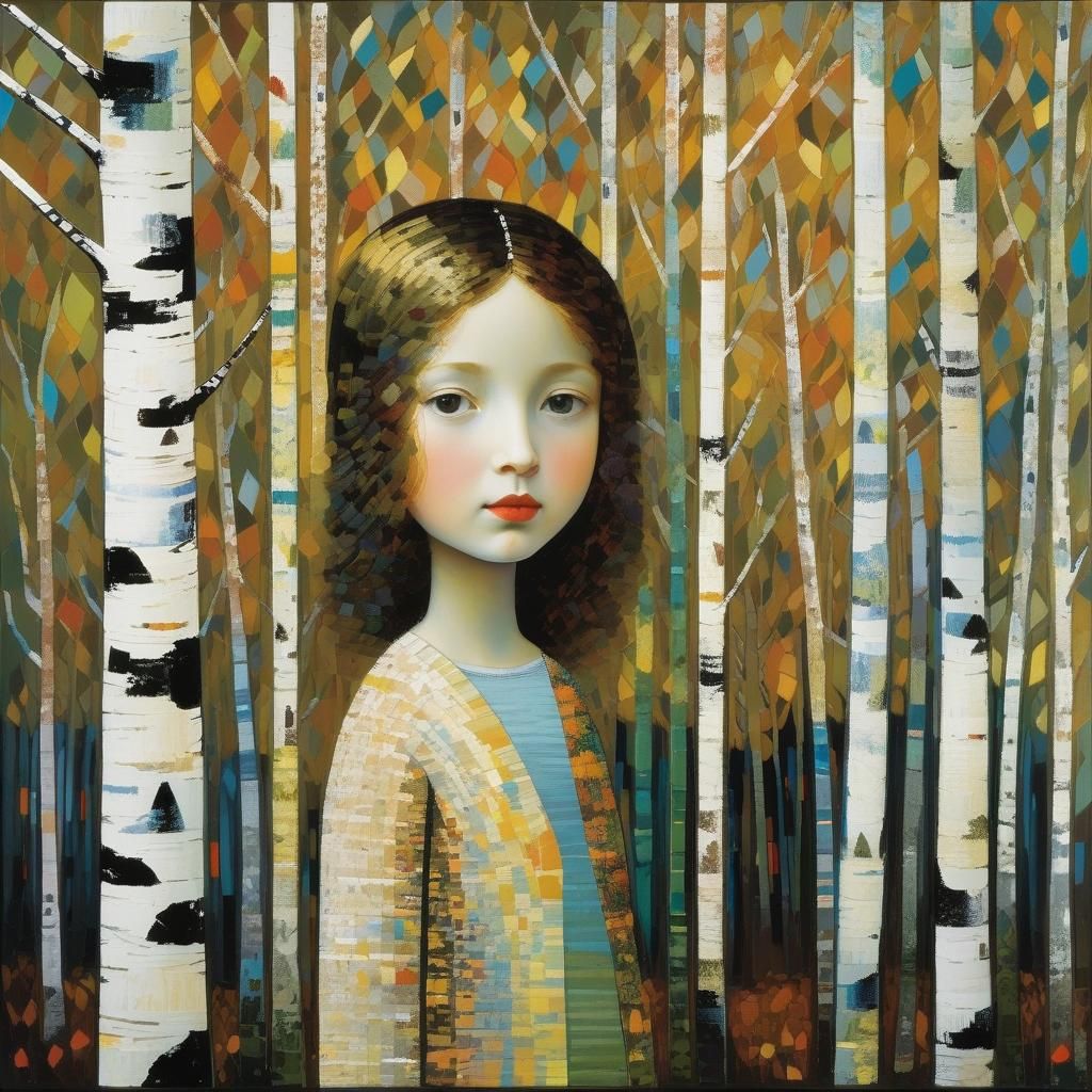 Girl in Birch Forest Inspired by Modern Masters