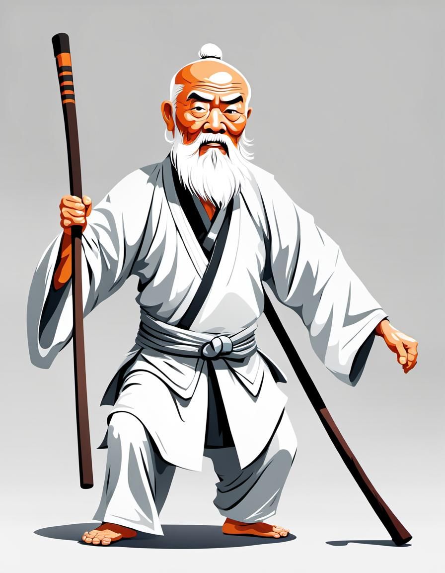 Venerable Chinese Kung Fu Master in Full Martial Art Positio...