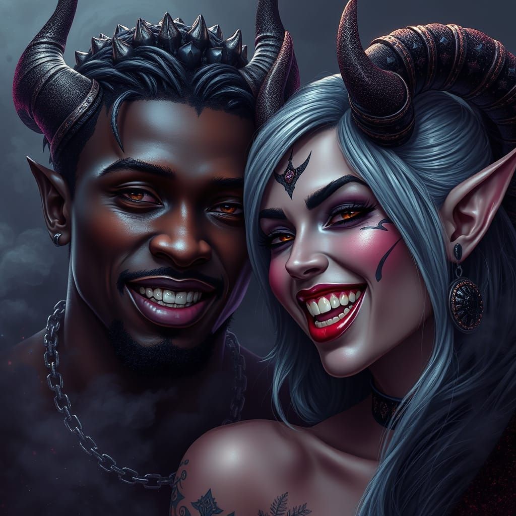 Dark Fantasy Couple in Glamorous, Gothic Scene