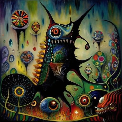 Angler Fish Mosaic Oil Painting in Pop Surrealism Style