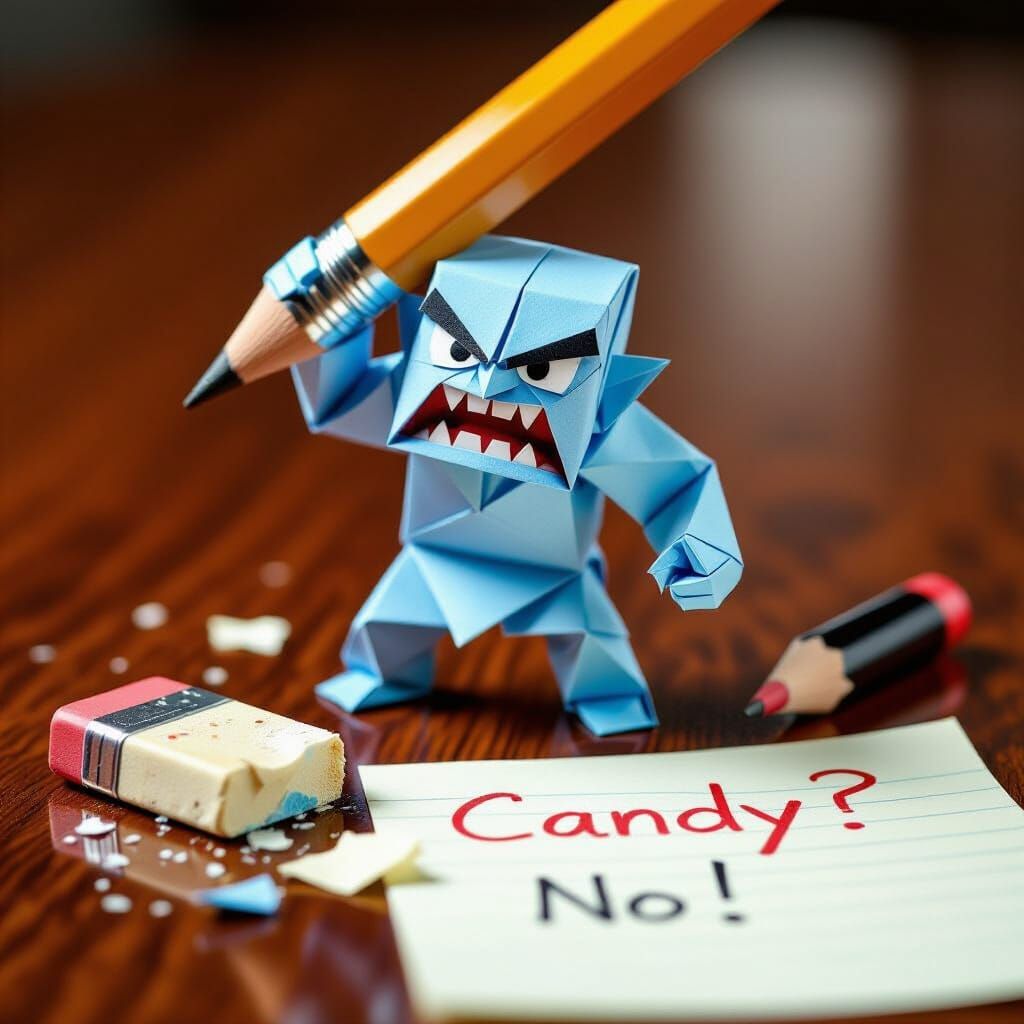 Origami Golem's Tantrum in Detailed Macro-Closeup