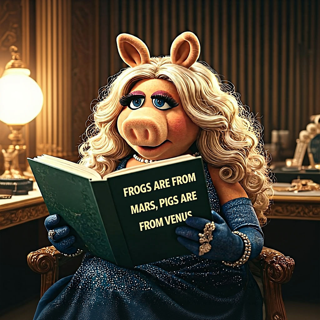 Miss Piggy Reads in Luxurious Dressing Room