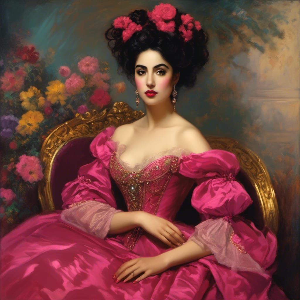 Hispanic Woman in Pink Victorian Dress