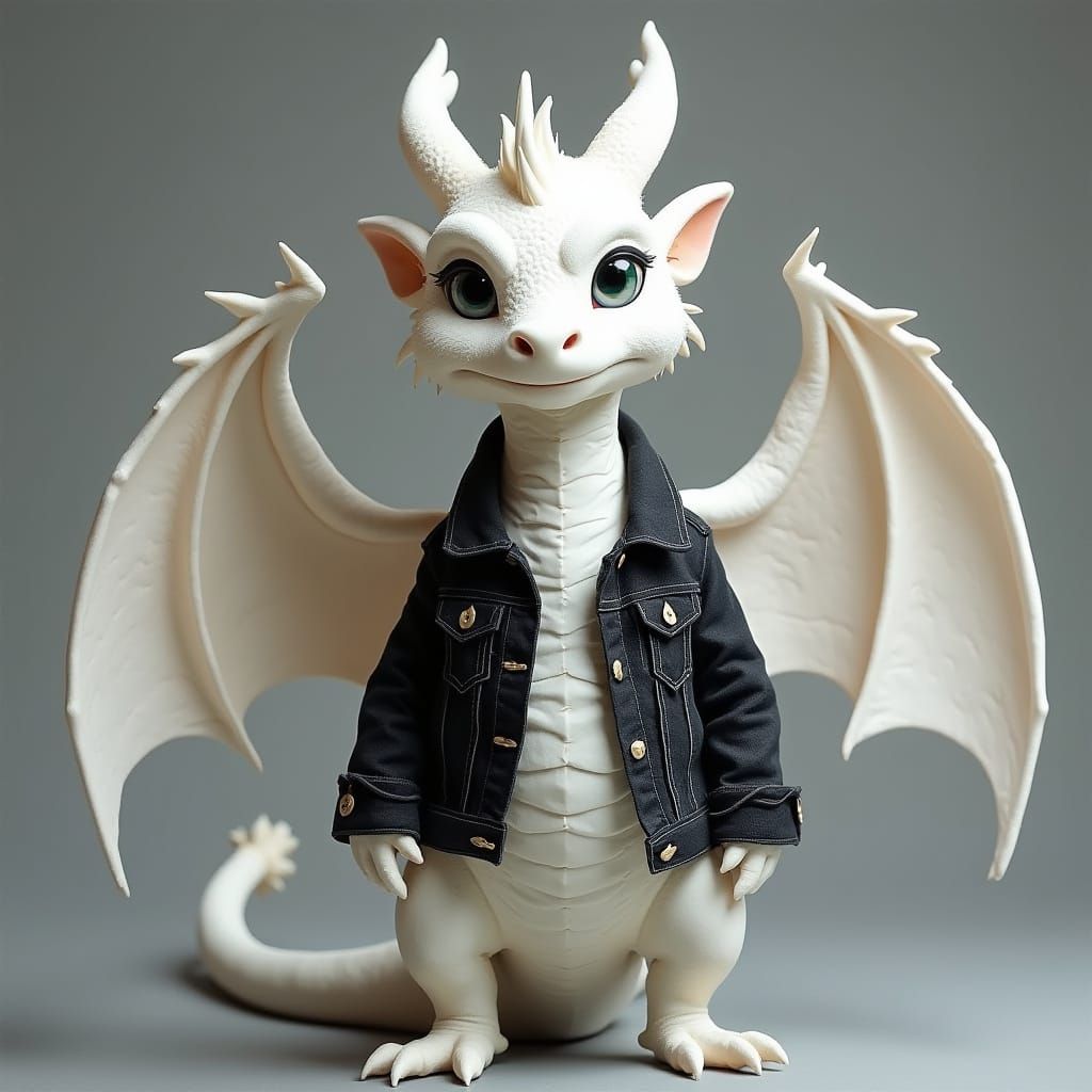 Anthropomorphic Dragon Wearing a Black Denim Jacket