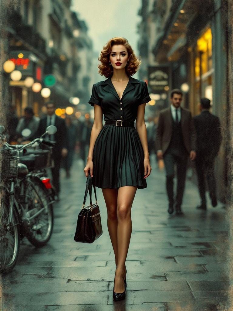 Vintage Pin-Up with Copper Patina in Art Nouveau Style