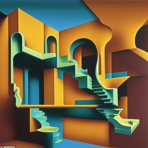 Surreal Geometric Staircase in Contrasting Colors