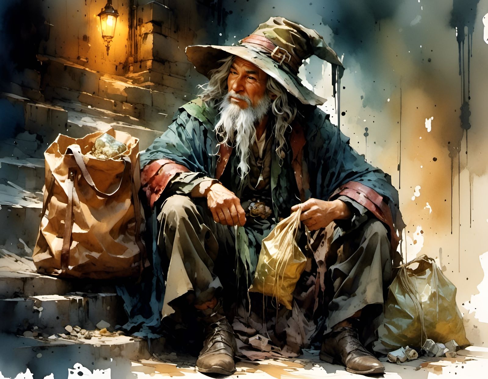 Wizard in Alleyway in DreamWorks Style