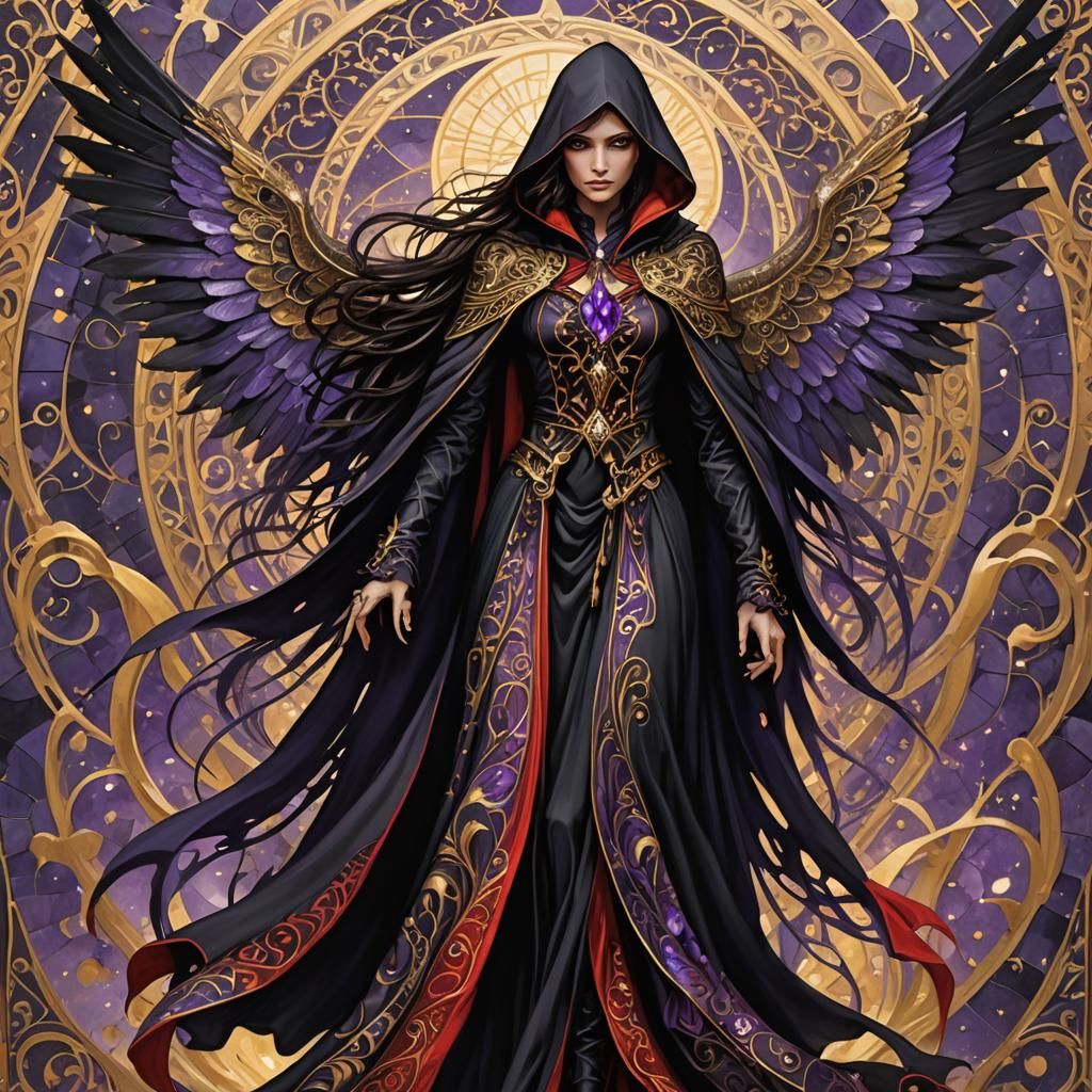 Grim Reaper Rebecca with Black Wings, Dark Fantasy Art