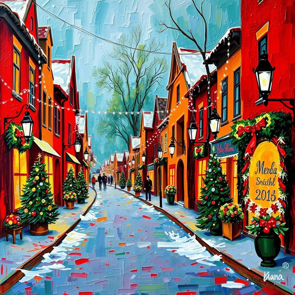 Christmas Street Scene in Impasto Style