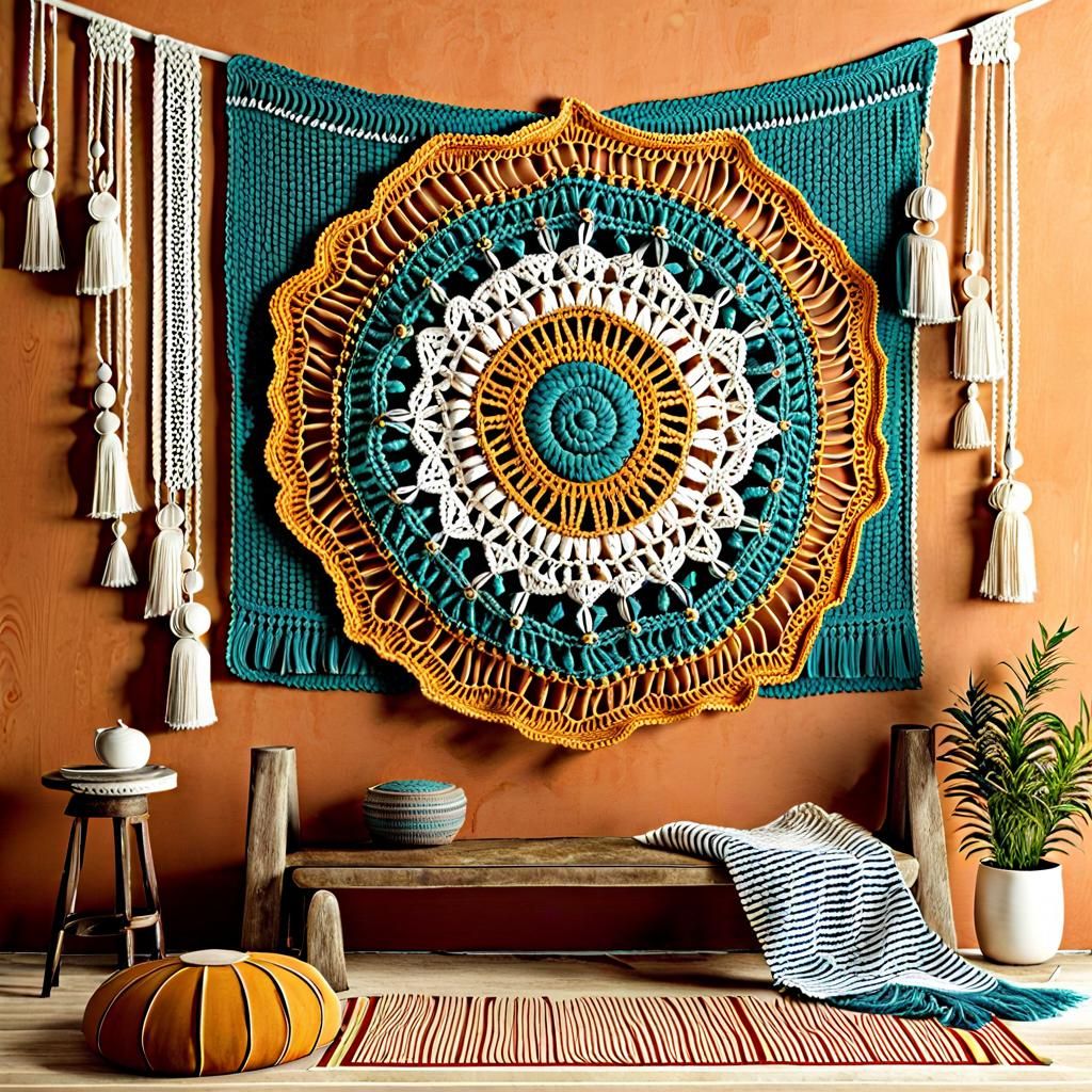 Bohemian Crochet Wall Hanging in 70s Style