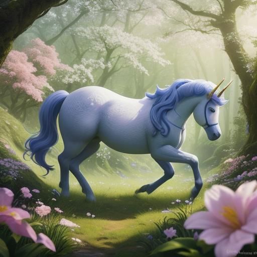 Whimsical Spring Fantasy with Delicate Unicorn