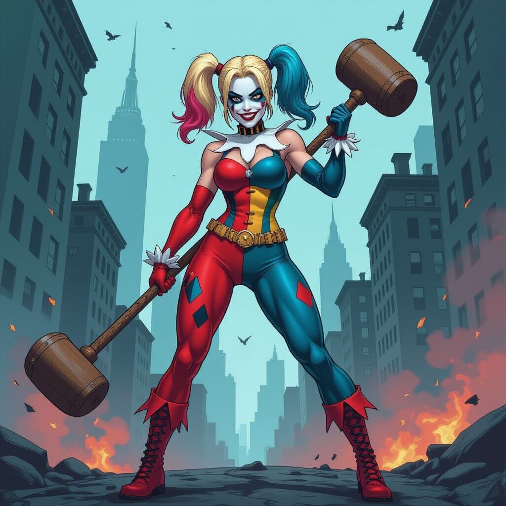 Harley Quinn in Gritty Gotham, Comic Book Art
