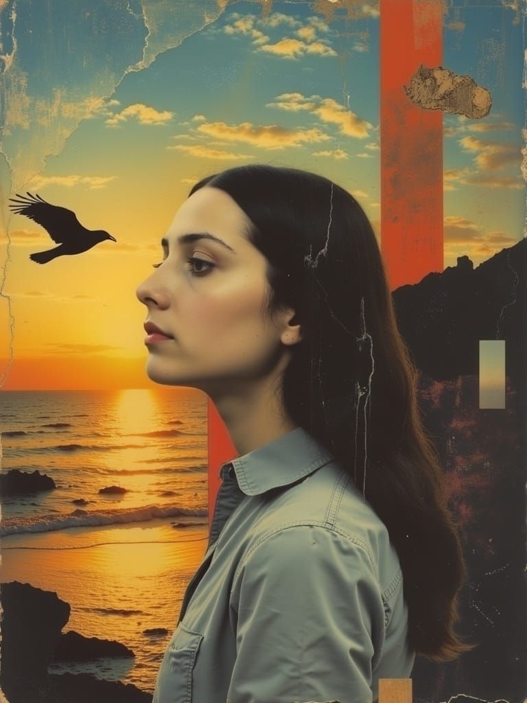 Golden Olga Portrait in Whimsical Sunset Landscape