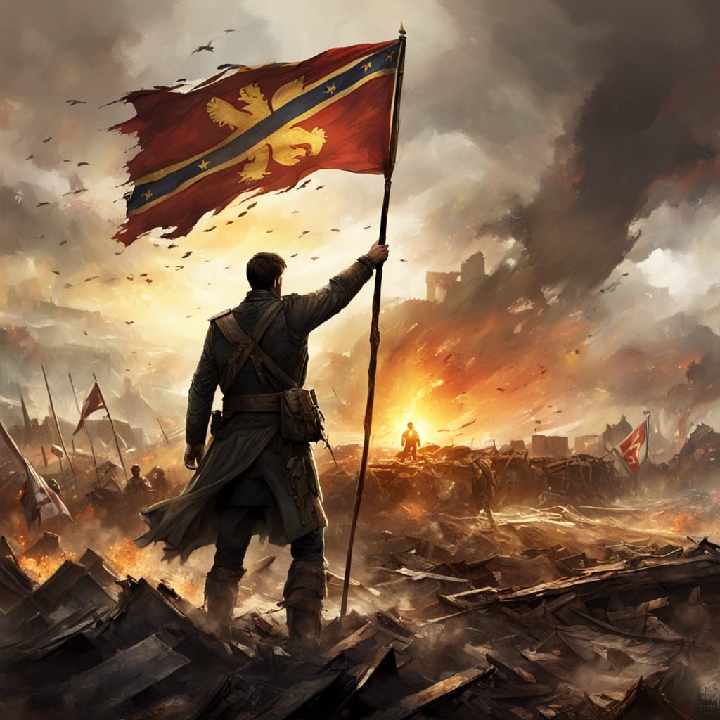Heroic New Brunswick Flag Waver in Epic Battlefield Scene