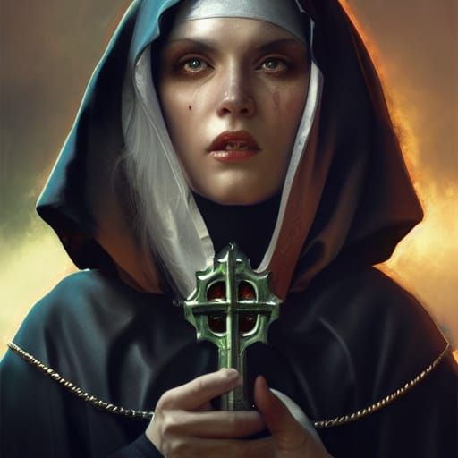Deadly Nuns Portrait in Hyperdetailed Style