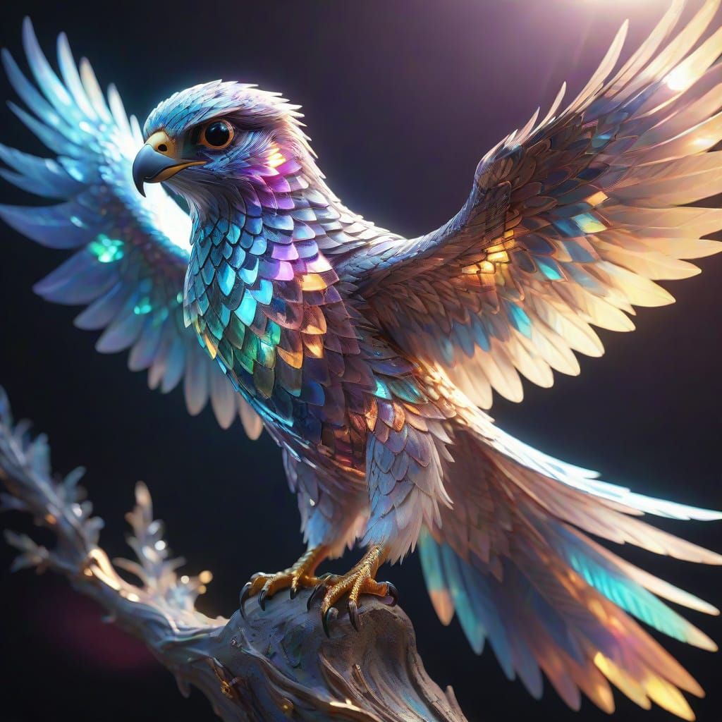 Crystal Falcon in Iridescent Splendor