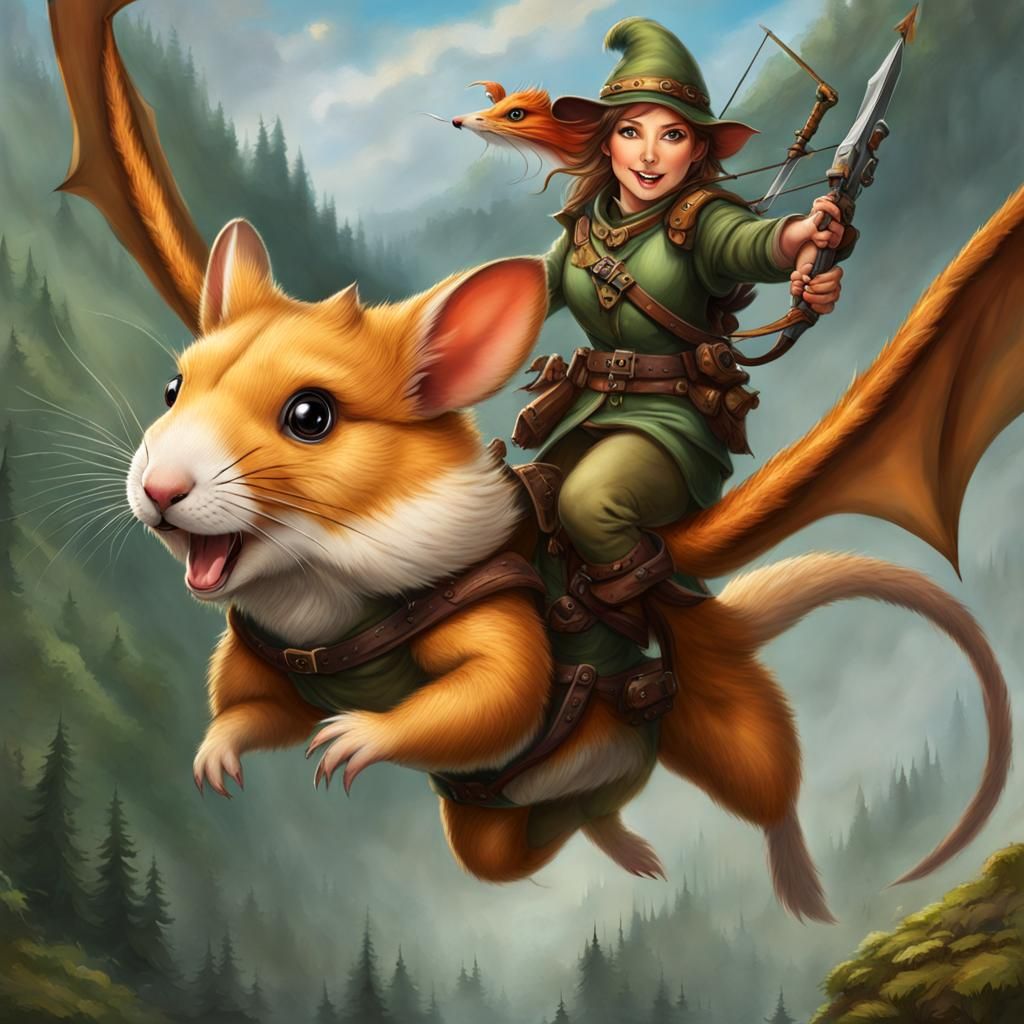 Hamster-Dragon in Flight, Hunted by Gnome Ranger