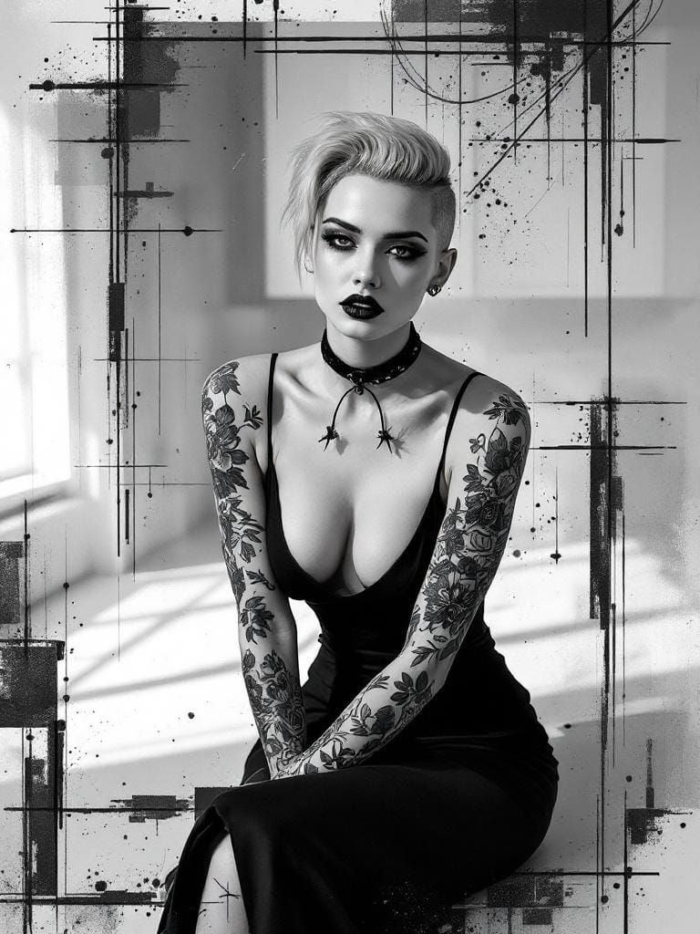 Punk Woman Portrait in McKean, Nagel, and Abstract Style