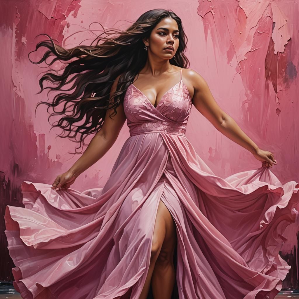 Voluptuous Puerto Rican Woman in Pink Dress