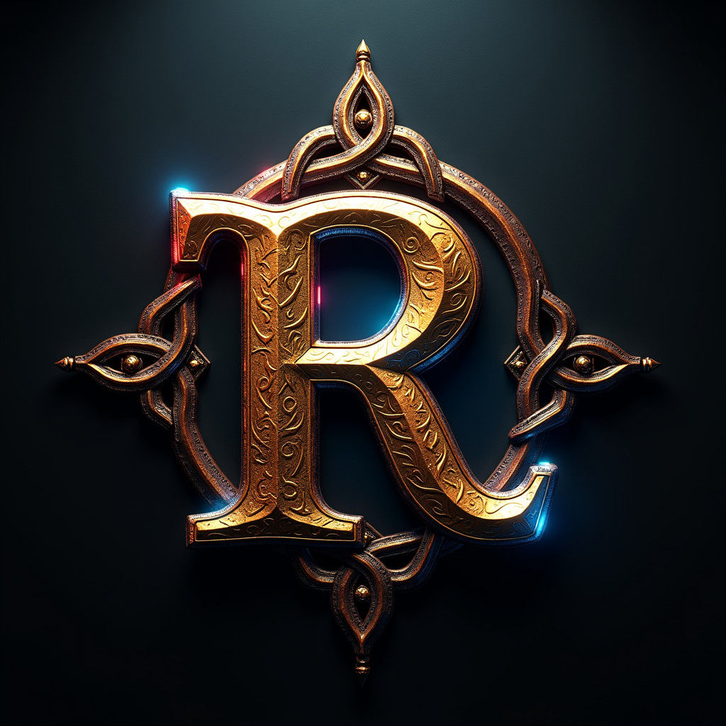 Ornate Golden Monogram of the Letter R