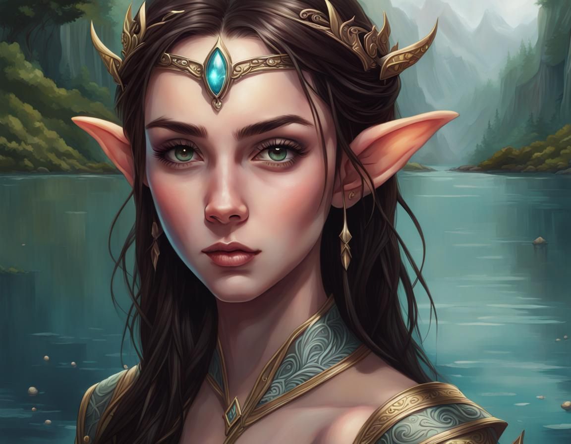 Elven Princess in Water, Realistic Anime Art