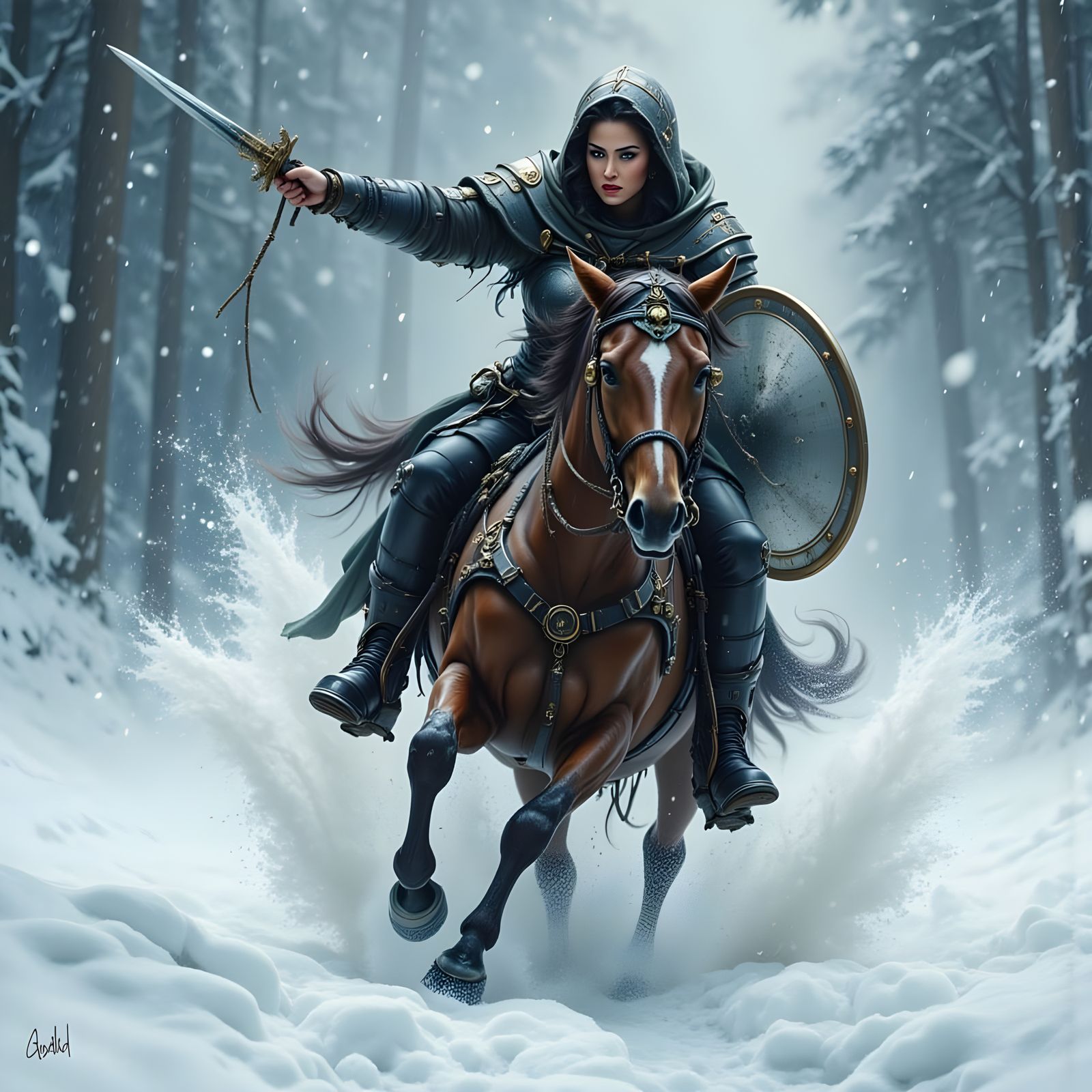 Warrior Woman Rides Through Fierce Ice Storm