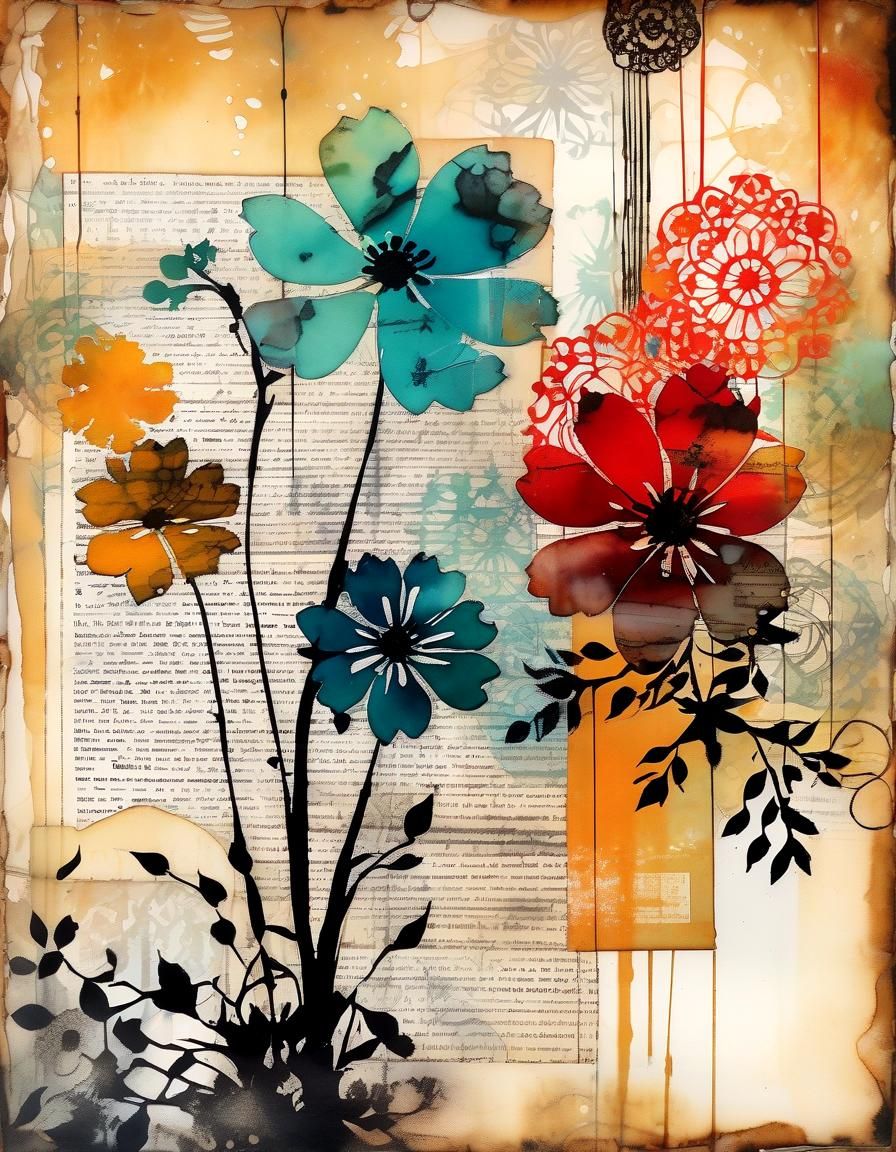 Mongolian Woman River Scene as Mixed Media Encaustic Paintin...