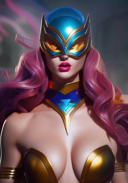 Dynamic Female Superhero Splash Art in Dark Fantasy Style